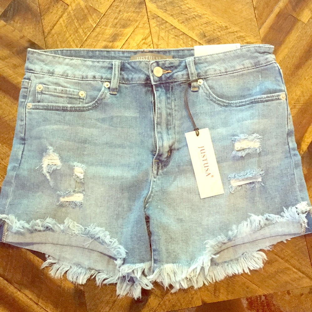 distressed denim short